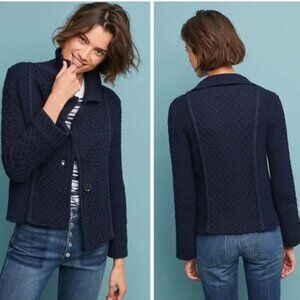 Anthropologie Maeve Navy Blue Cable Button Sweater Cardigan - XSP